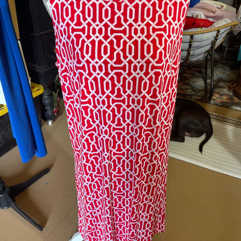 George Red and White Geometric Midi Dress